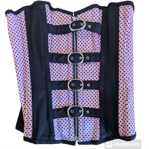 Black/Pink Polka dot lace up corset